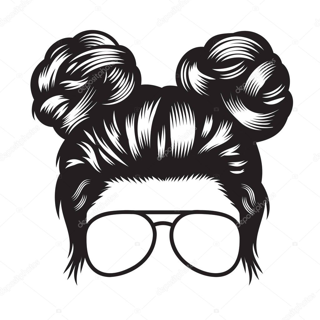 Daughter Head with sunglasses line art design on white background. vector illustration.