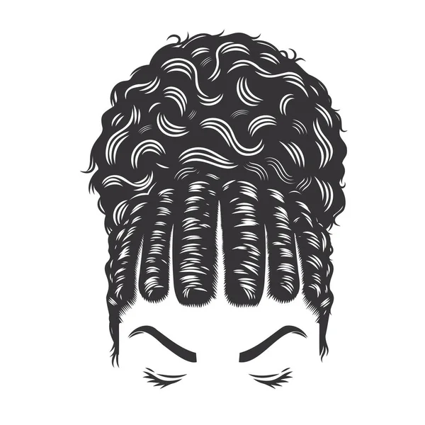 非洲自然发型卷曲扁平的女人面对着老式发型矢量线艺术图解 — 图库矢量图片