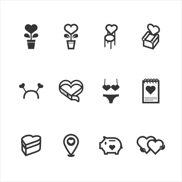 Los Iconos Valentine Hearts Aman Concepto Vector Diseño Línea Plana — Archivo Imágenes Vectoriales
