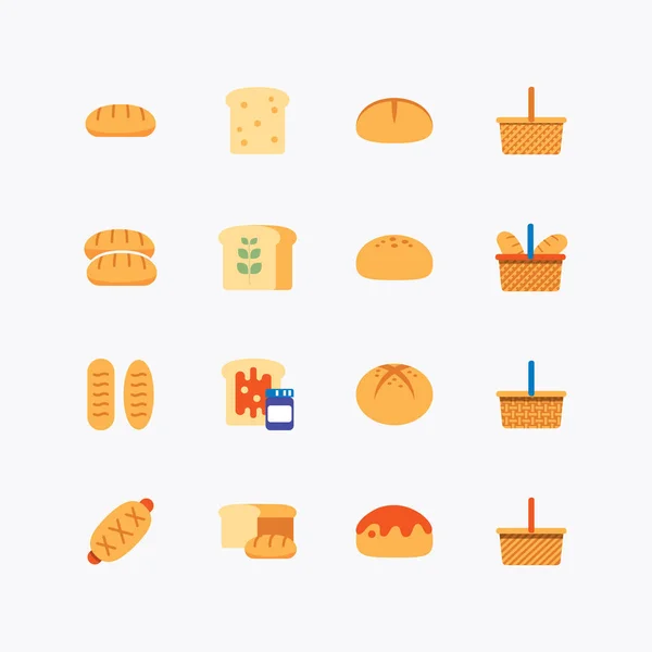 パンの色フラットラインアイコンコレクションのバンドル シンプルなデザインベクトル — ストックベクタ