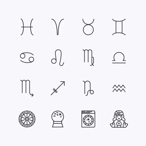 Paquete Colección Iconos Línea Plana Horóscopo Astrología Diseño Simple Vector — Archivo Imágenes Vectoriales