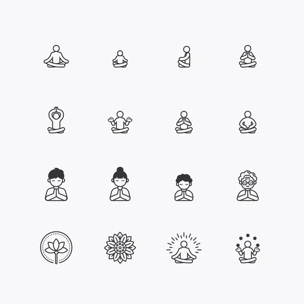 Paquete Colección Iconos Línea Plana Yoga Meditación Diseño Simple Vector — Vector de stock