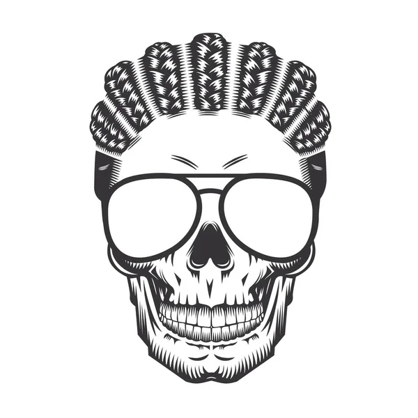 Crâne Visage Avec Des Cheveux Afro Des Lunettes Soleil Vintage — Image vectorielle