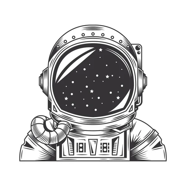 Linea Astronauta Arte Vintage Tatuaggio Stampa Disegno Vettoriale Illustrazione — Vettoriale Stock