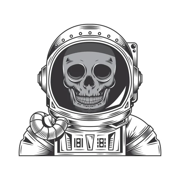 Crâne Astronaute Ligne Art Vintage Tatouage Dessin Vectoriel Illustration — Image vectorielle