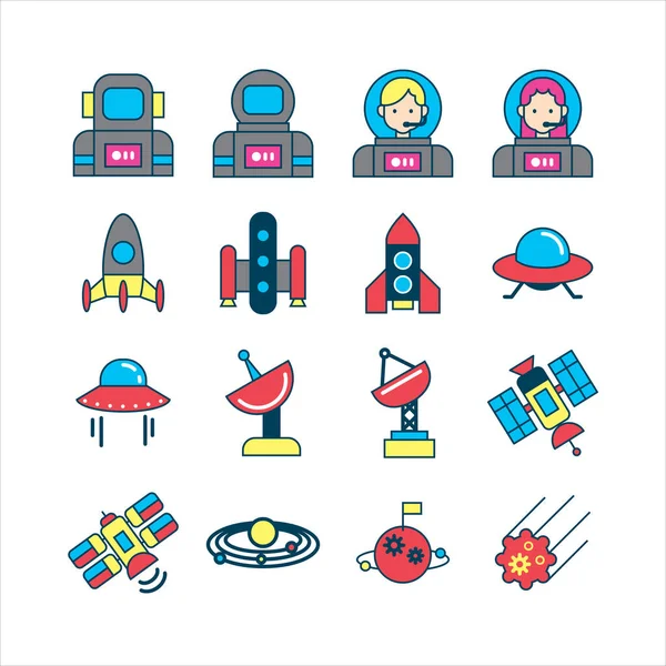 Een Bundel Platte Iconen Van Astronauten Eenvoudige Ontwerpvector — Stockvector