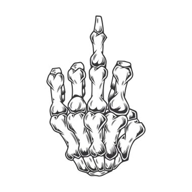 skull Fuck Finger Hand line art vintage tattoo or print design vector illustration.