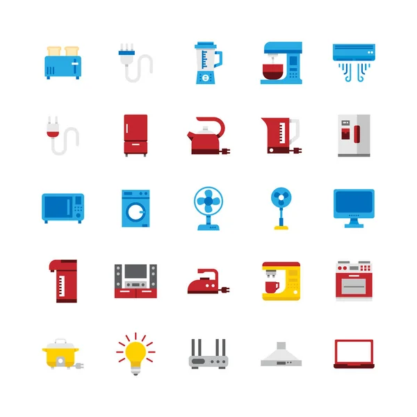 Bundel Van Elektrische Apparaten Platte Kleur Pictogrammen Collectie Eenvoudige Ontwerpvector — Stockvector