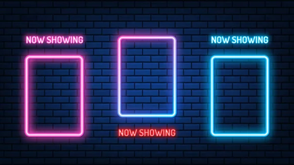 Nápis Neon Cinema Zářící Neonový Čtverec Zářící Led Nebo Halogenové — Stockový vektor