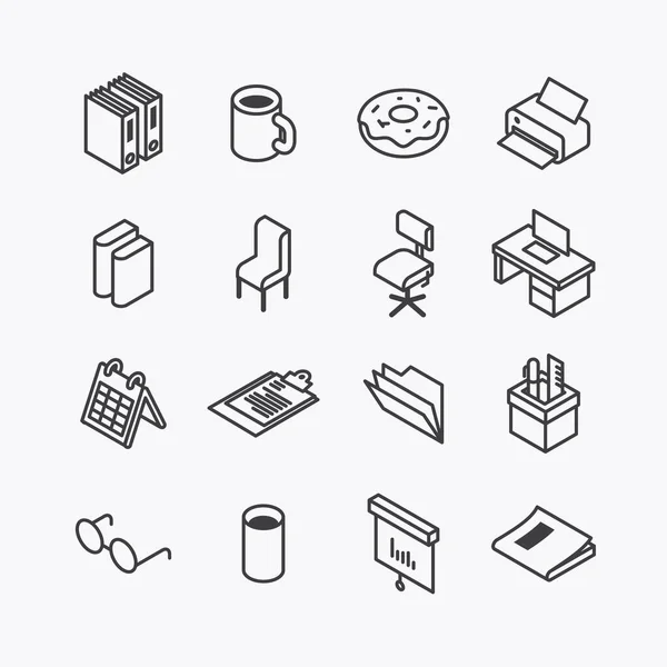 Isometric Office Equipment Icons Flat Line Element Object Work Design — Wektor stockowy