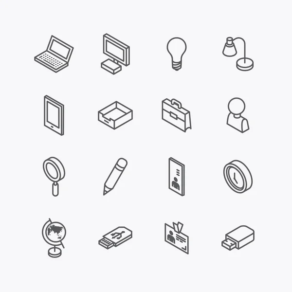 Isometric Office Equipment Icons Flat Line Element Object Work Design — ストックベクタ