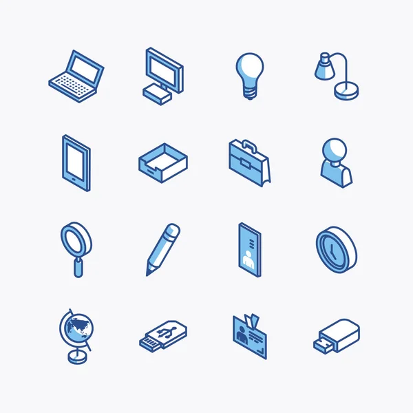 Isometric Office Equipment Icons Flat Line Element Object Work Design — Stock Vector