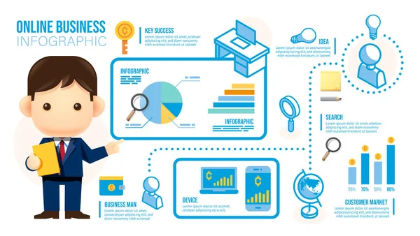 Online Business Infographic Icon Businessman Presentation World Business Graph Vector — Stok Vektör