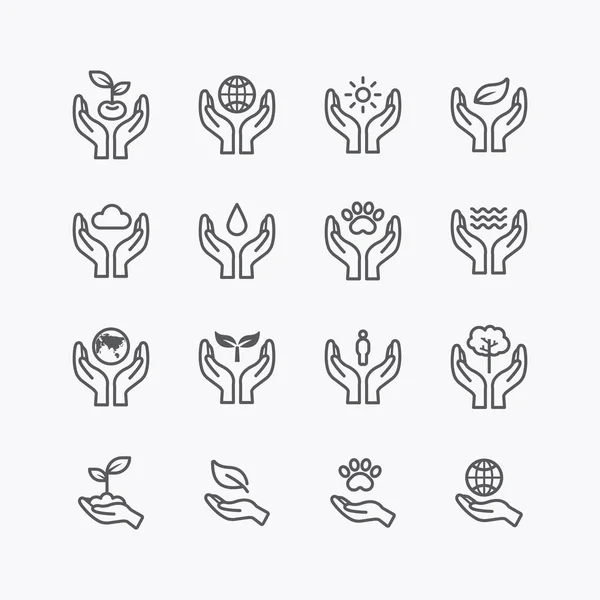 World Environment Charity Donation Silhouette Icons Flat Line Design Vector — Vettoriale Stock