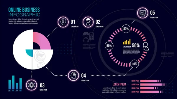 Modelo Etiqueta Infográfica Vetorial Com Ícones Ícone Negócios Line Neon — Vetor de Stock