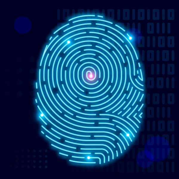 Fingerprint Scan Neon Light Concept Digital Security Design Vector — Stock Vector