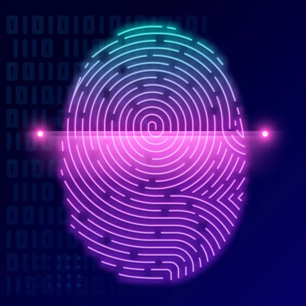 Fingerprint Scan Neon Light Concept Digital Security Design Vector — Stockvektor