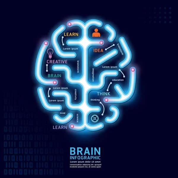 Modello Etichetta Infografica Del Cervello Vettoriale Con Icone Neon Può — Vettoriale Stock