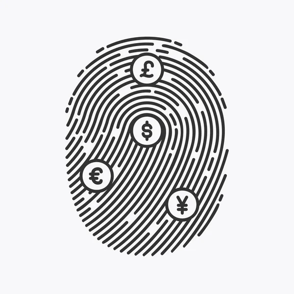 Konzept Der Geldwährung Digitale Sicherheit Fingerabdruck Dna Vektorillustration — Stockvektor