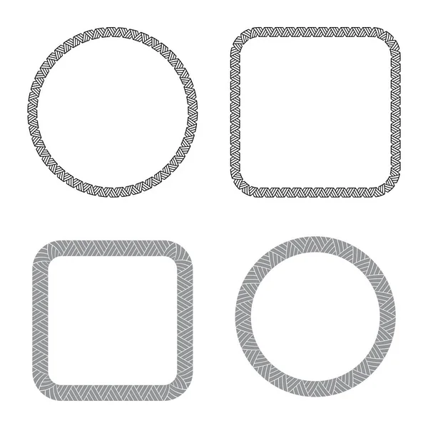 Ziczac Line Boarder Circle Pattern Frame Vector Illustration Set — Stock Vector