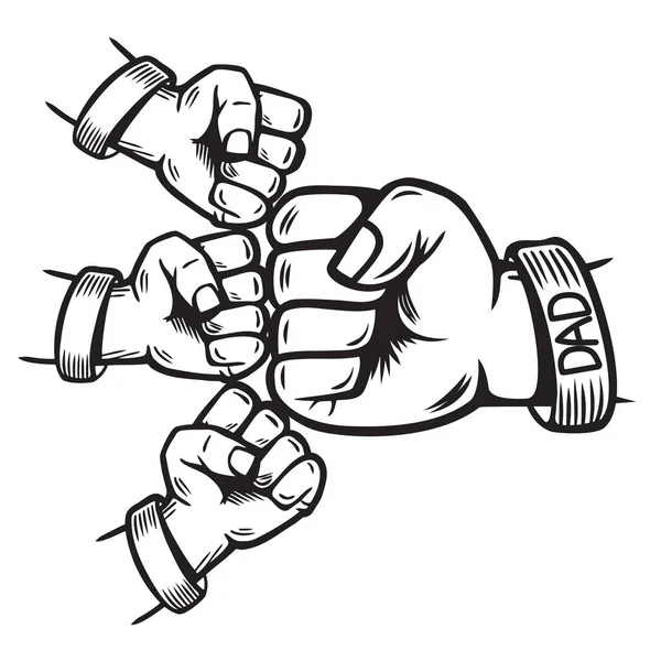 Papa Zoon Fist Bump Fijne Vaderdag Familie Lijn Doodle Kunst — Stockvector