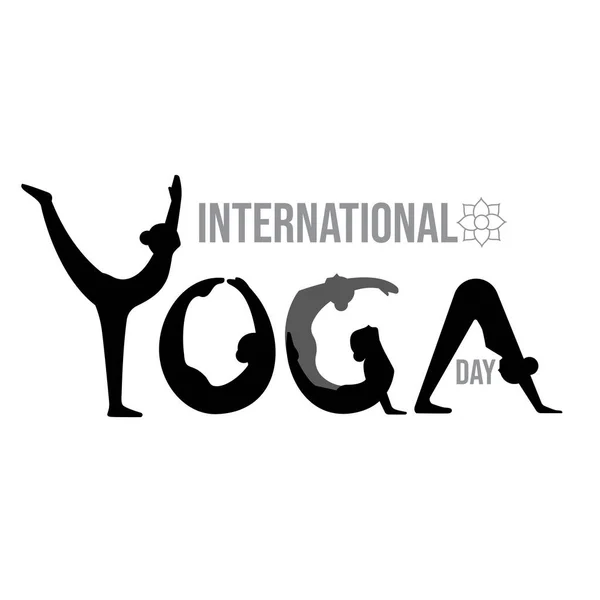 Giornata Internazionale Yoga Silhouette Yoga Corpo Postura Font Donne Che — Vettoriale Stock