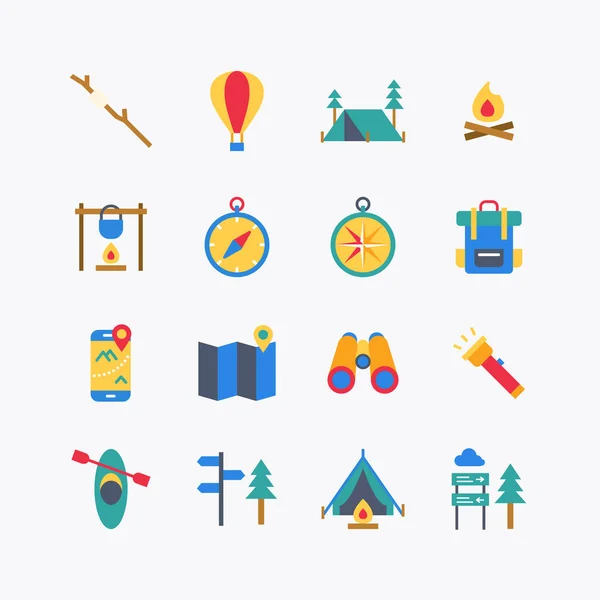 Bundle Summer Camp Activity Flat Line Color Icons Collection Jednoduchý — Stockový vektor