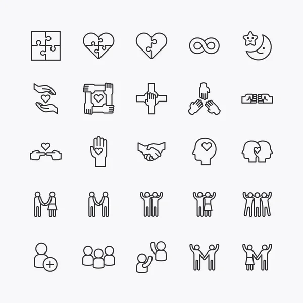 Freindship Logo Flat Line Icons Set Social Friend Icon Simple — Stock Vector