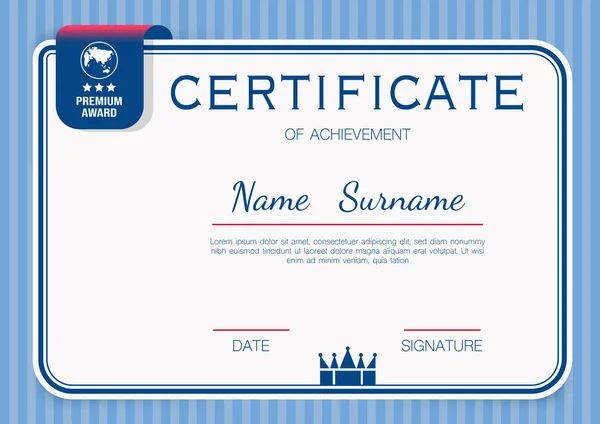 Certificate Diploma Elegant Blue Pink Template Vector — Stock Vector