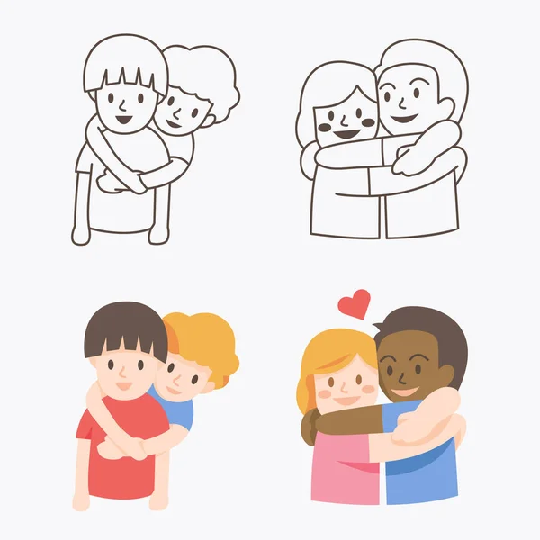 快乐友谊日孩子扁平的色彩图标设定 社交朋友 矢量说明 — 图库矢量图片