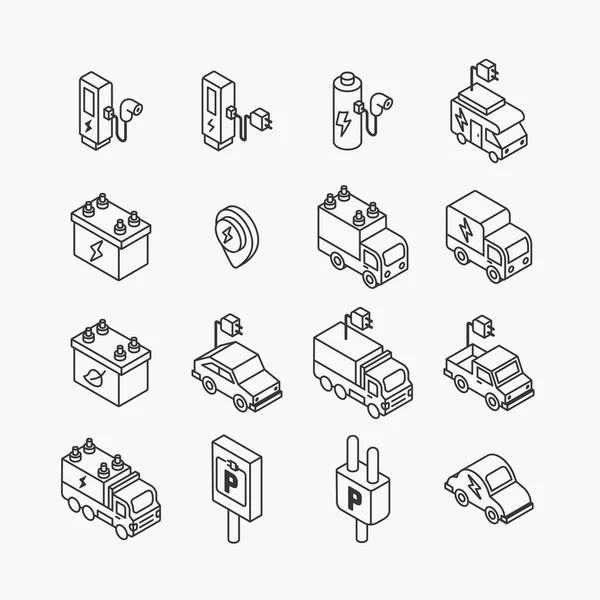 Isometrische Platte Lijn Pictogrammen Van Het Logo Van Het Elektrische — Stockvector