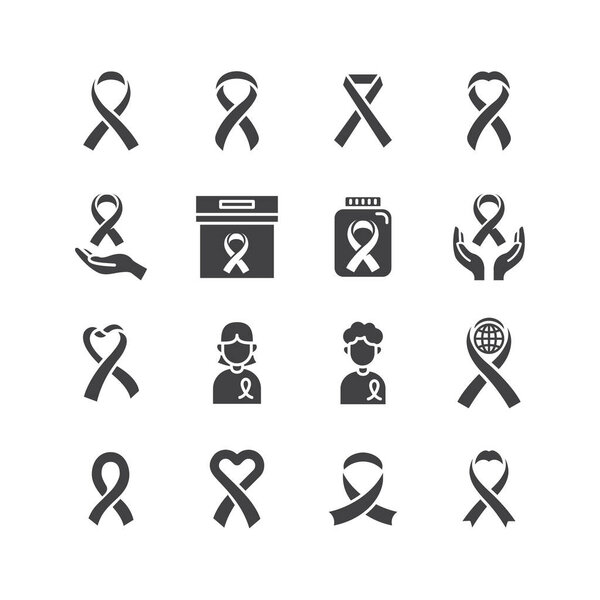 Vector Pink Ribbon Cross Breast Cancer Day icon. line icons set. Women Cancer Fighting concept idea.