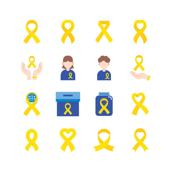 Vector yellow Ribbon Cross Sarcoma Cancer Day icon. flat icons set. Human Cancer awareness concept idea.