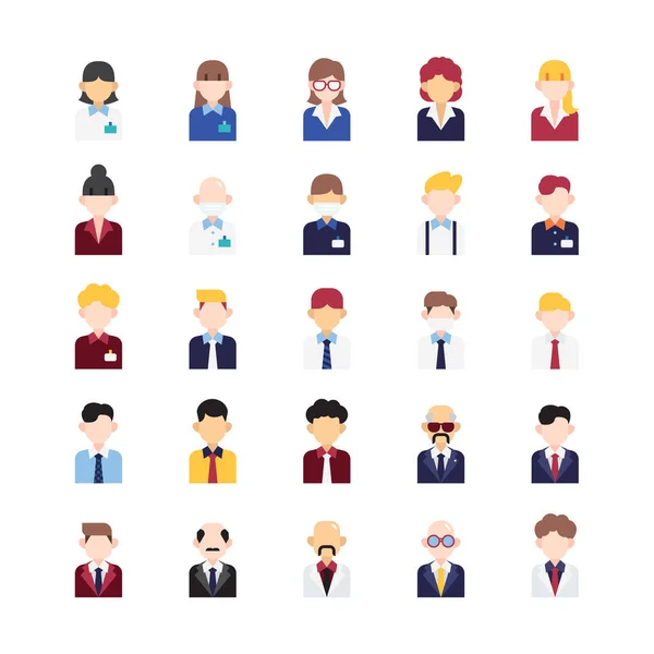 Hombre Negocios Conjunto Iconos Planos Oficina Personas Esbozan Colección Iconos — Vector de stock