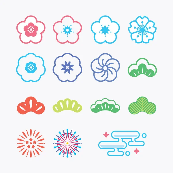 Flower Firework Icons Flat Japanese Kawaii Style Icon Vertor — 图库矢量图片