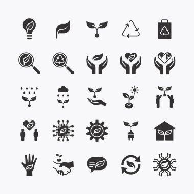 Eko logo düz simgeler ayarlandı. Ekoloji sistemi temiz enerji. basit tasarım vektörü