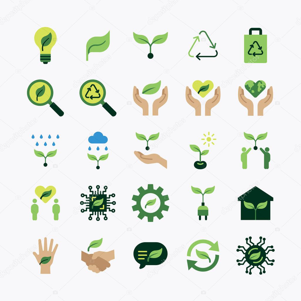 Eco logo flat icons set. ecology system clean energy. simple design vector