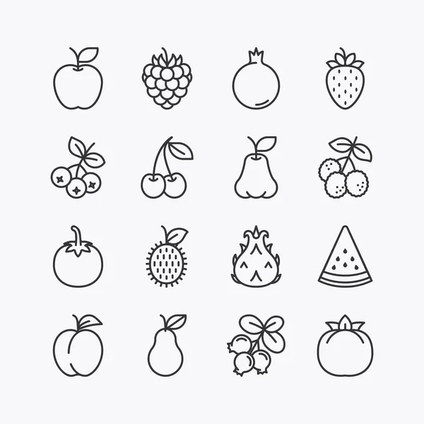 Fruits Berries Line Icons Set White Background Vector Icon — ストックベクタ