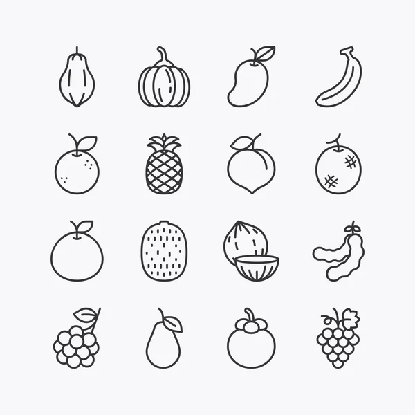 Fruits Berries Line Icons Set White Background Vector Icon —  Vetores de Stock