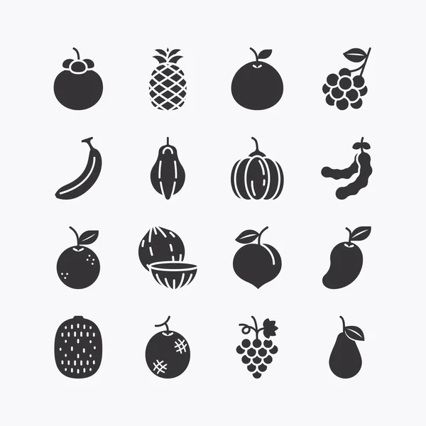 Fruits Berries Black Icons Set White Background Vector Icon — Archivo Imágenes Vectoriales