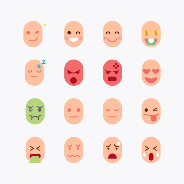 Emoji Face Flat Color Icons Set White Background Vector Icon — 스톡 벡터