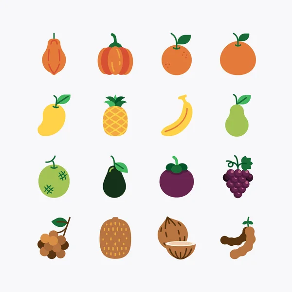 Fruits Berries Black Icons Set White Background Vector Icon — Vettoriale Stock