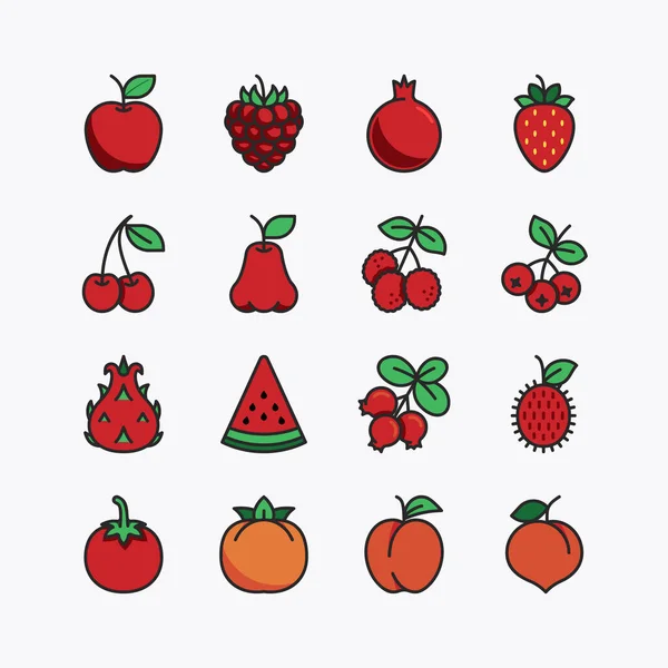 Fruits Berries Flat Icons Set White Background Vector Icon — Wektor stockowy