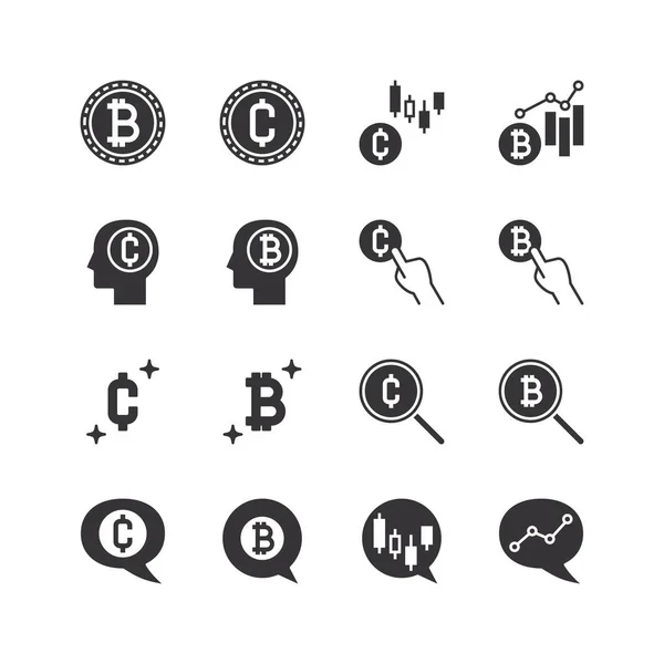 Bitcoin Glyph Icons Set Crypto Currency Outline Elements Collection Vector — Vector de stock