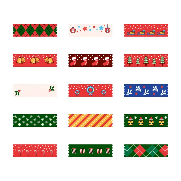 Christmas Decorative Tape Washi Sticker Strips Text Decoration Set Colorful — Stock Vector