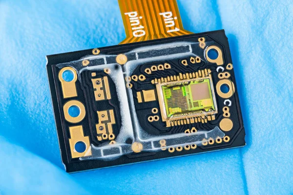 Green Silicon Die Photodiodes Array Electronic Pcb Detail Orange Flex — Stock Photo, Image