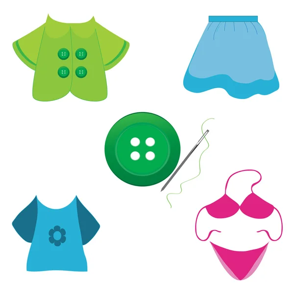 Naaien accessoires, naald en draad, knoppen en andere pictogrammen naaien. — Stockvector