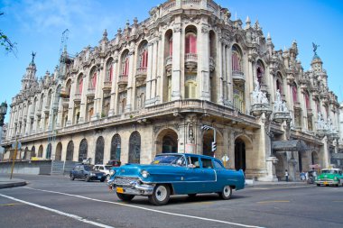 Classic Cadillac in front of the Great Theather in Havana, Cuba.