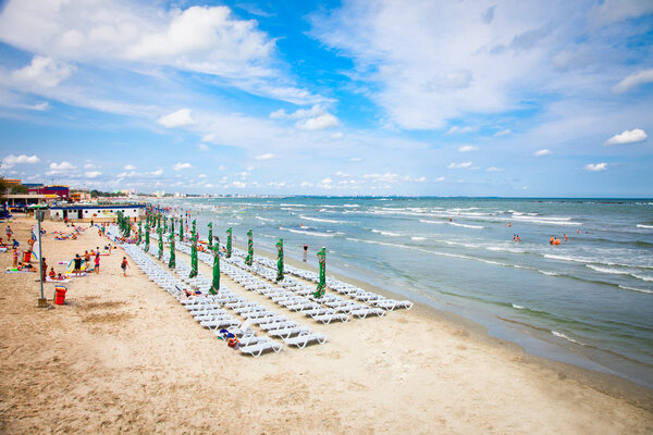 Beautiful beach in summer on August 11, 2012 Mamaia, Romania.