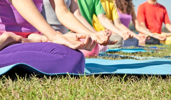 Yoga lotus pozisyonu ve detay. Yoga kavramı. — Stok fotoğraf